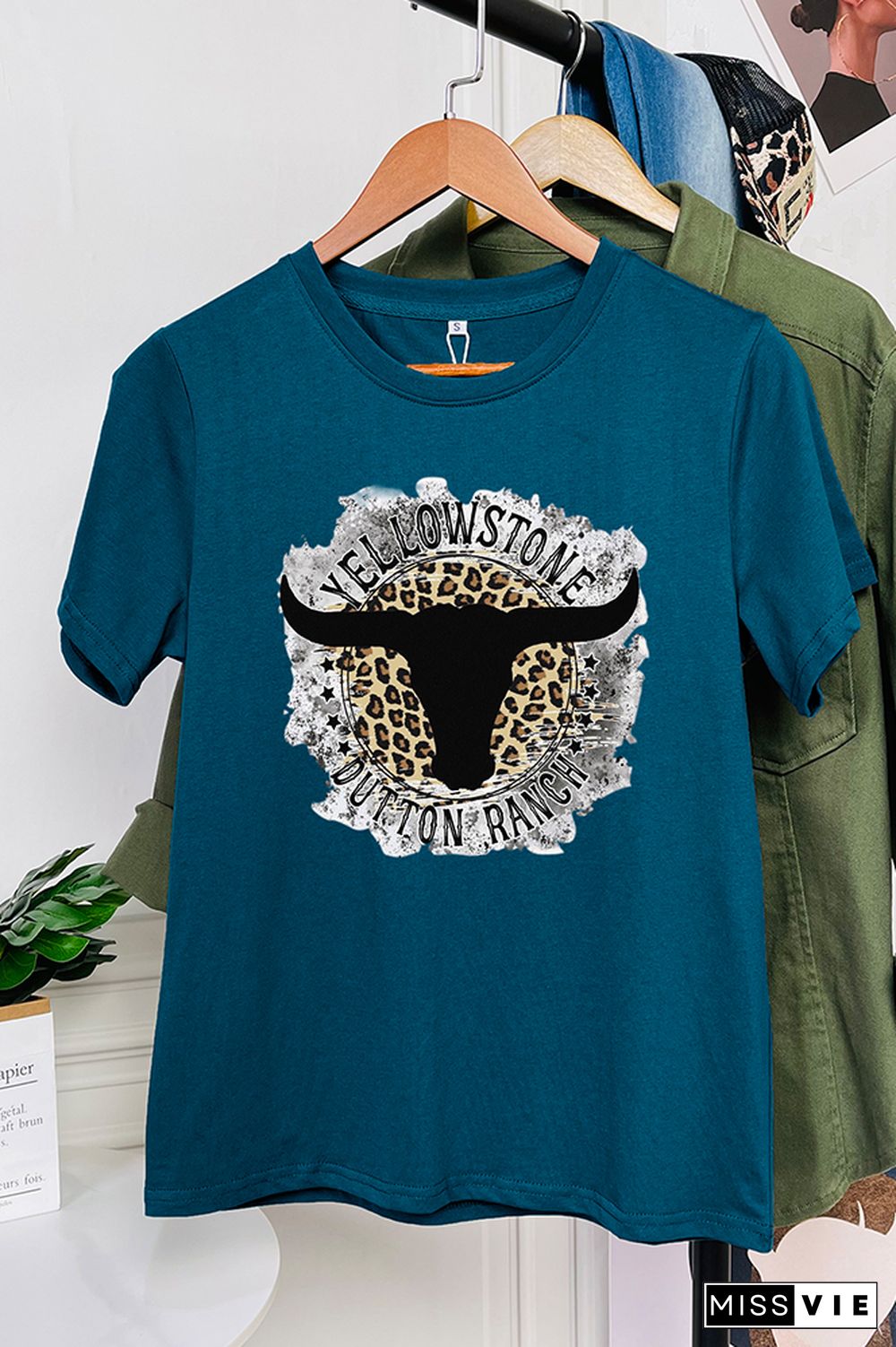 Yellowstone Dutton Ranch Leopard Short Sleeve Graphic Tee Wholesale