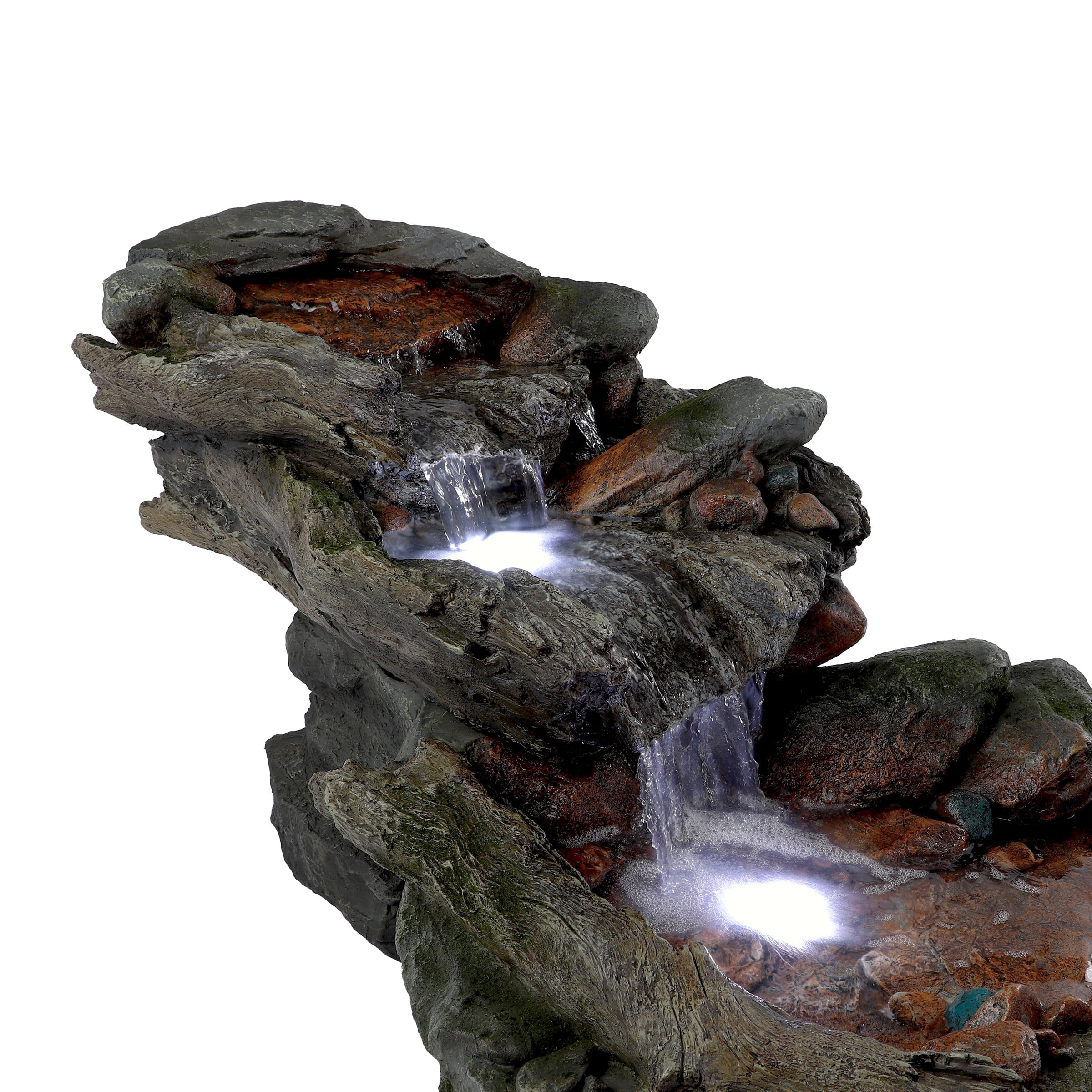 Alpine Corporation Outdoor 3-Tier Rainforest Rock Water Fountain with LED Lights