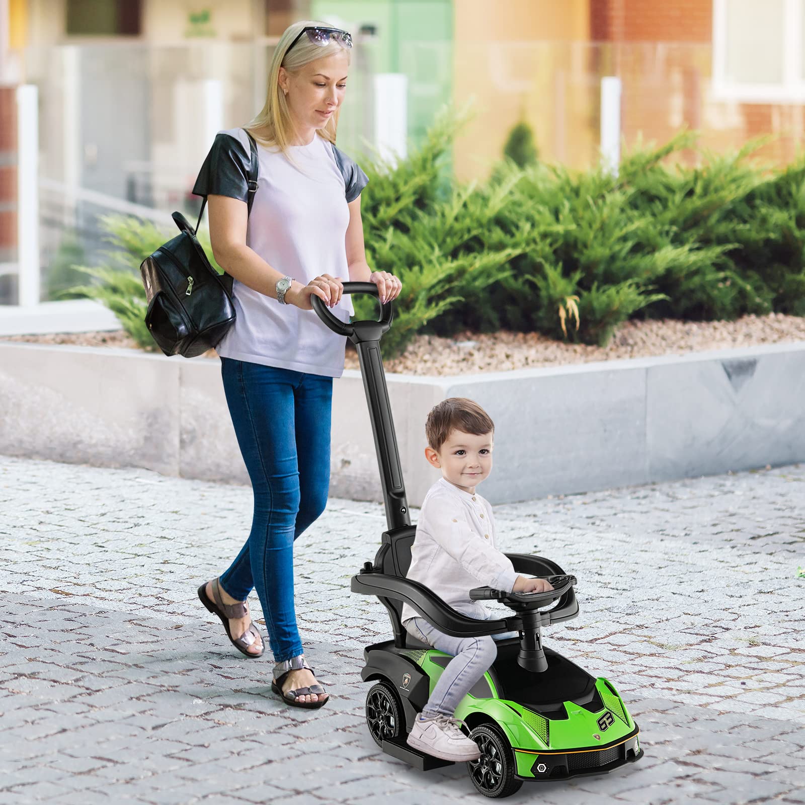 Costzon Push Cars for Toddlers 1-3, 3 in 1 Licensed Lamborghini Stroller Sliding Walking Car