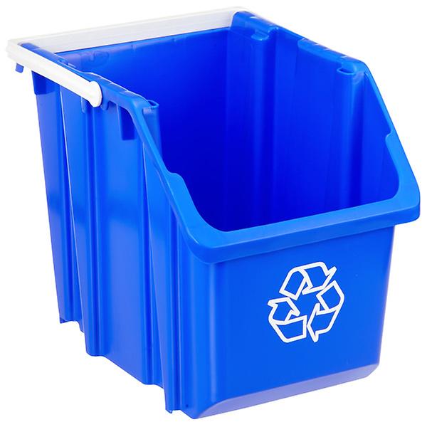 Blue 6 gal Stackable Recycle Bin with White Handle