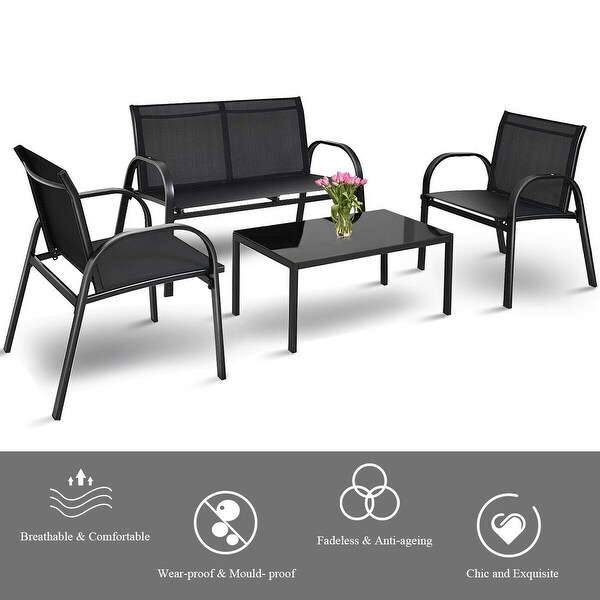 4 pcs Patio Furniture Set with Glass Top Coffee Table - 42.5