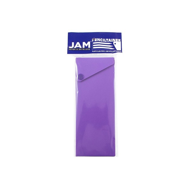 Jam Paper Plastic Sliding Pencil Case Box With Button Snap Purple 2166513300