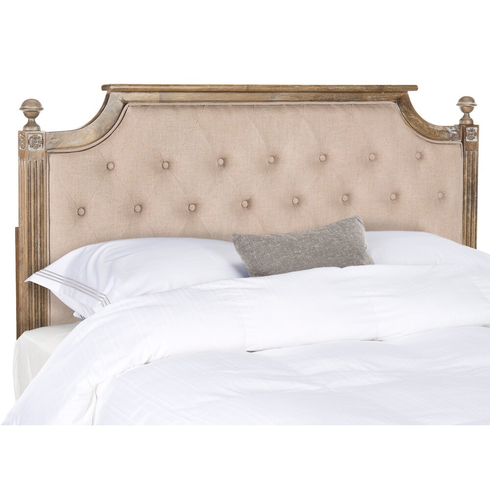 SAFAVIEH Rustic Wood Taupe Tufted Linen Queen Headboard