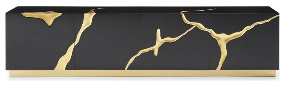 Piaz TV Cabinet Stand  Gold Karst Modern Entertainment Center 87 quot  Contemporary   Entertainment Centers And Tv Stands   by mod space furniture  Houzz