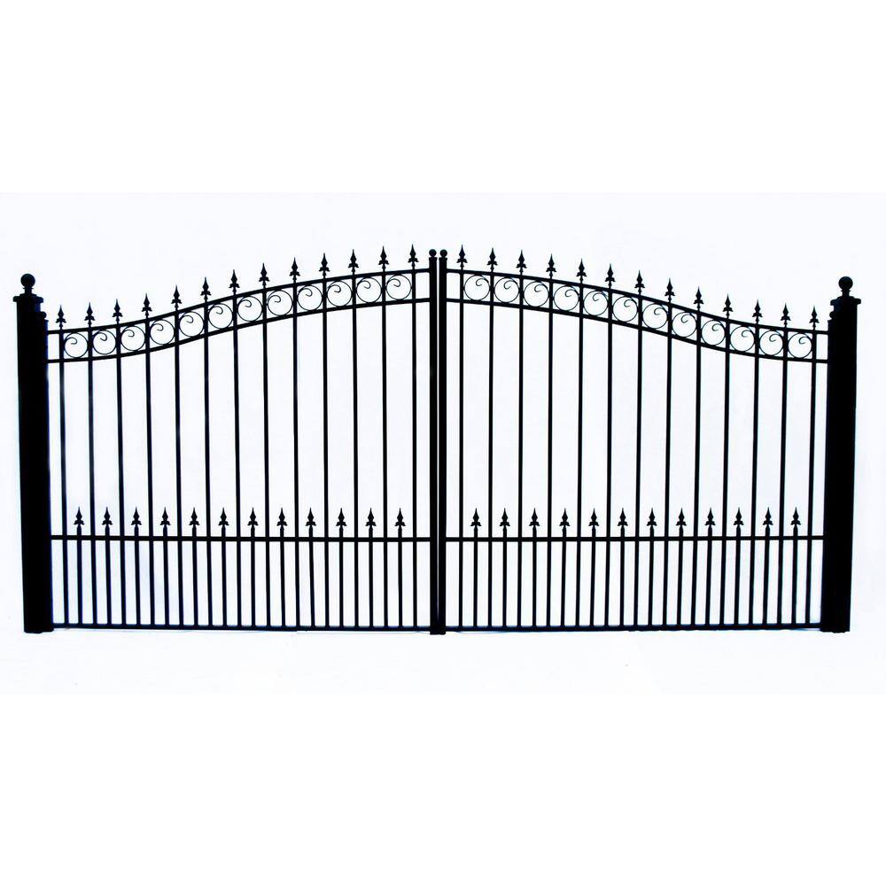 ALEKO Prague Style 12 ft. x 6 ft. Black Steel Dual Swing Driveway Fence Gate DG12PRAD-HD