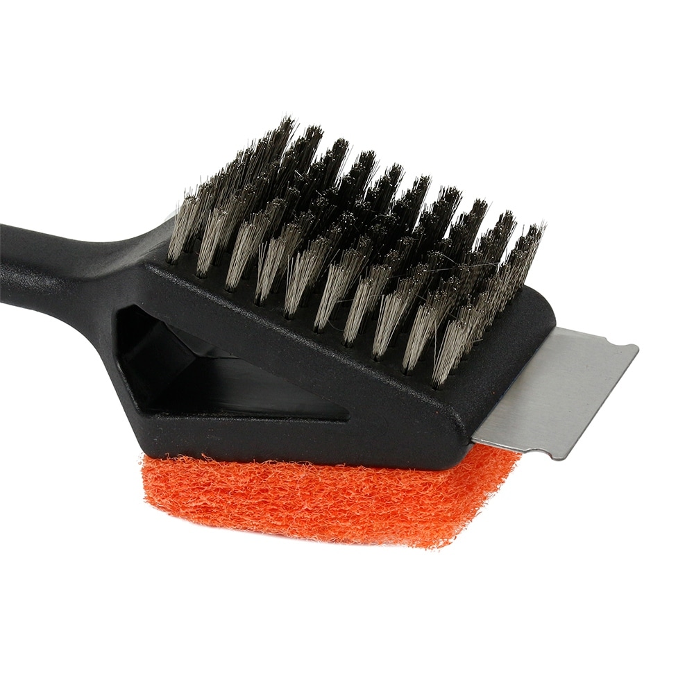 Mr Bar B Q Dual Head Grill Brush With Bristles  Scrub Pad And Scraper Blade