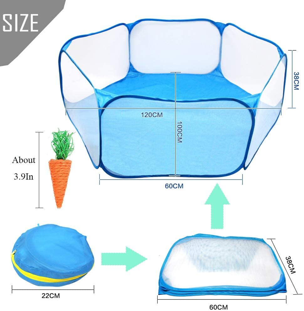 Small Animals Cage Tent， Breathable and Transparent Reptiles Cage， Folding Exercise Playpen Pop Open Outdoor/Indoor Portable Fence with Chewing Toys for Guinea Pig Hamster Rabbit Rat Gerbils