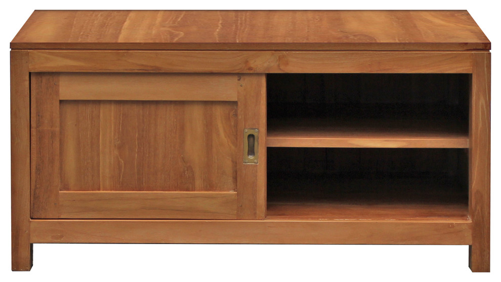 Waxed Teak Wood Oakland Media Center   Transitional   Entertainment Centers And Tv Stands   by Chic Teak  Houzz