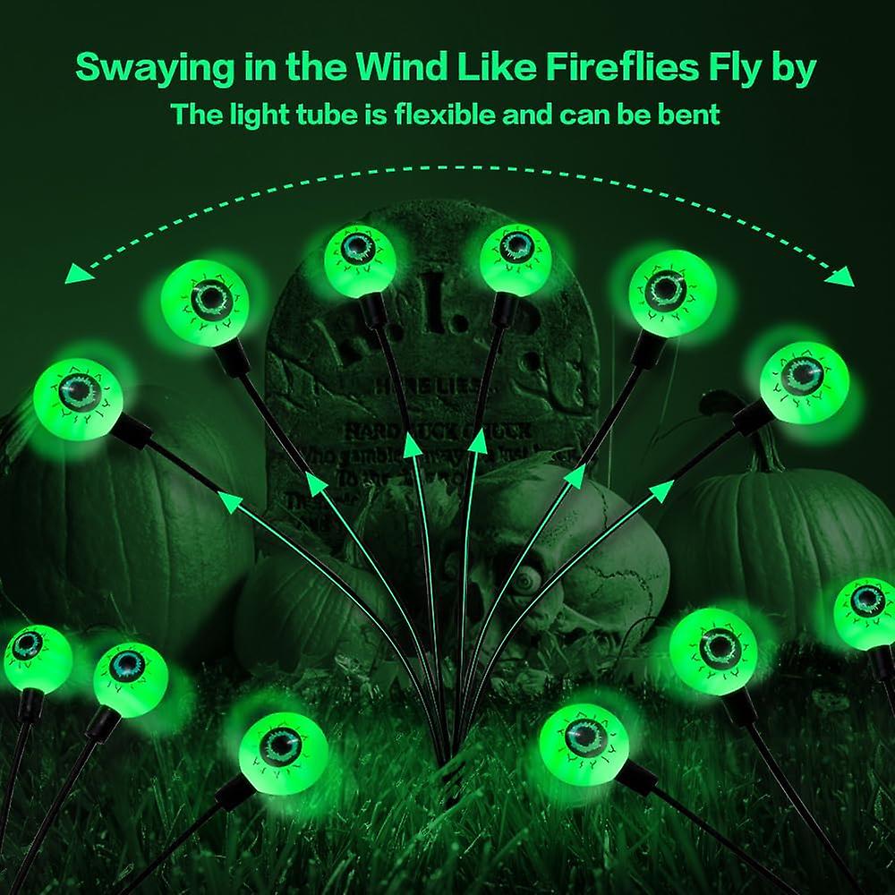 Halloween Decorations Outdoor Solar Scary Eyeball Lights，2 X 6led Green Eyeball Swaying Firefly Lights