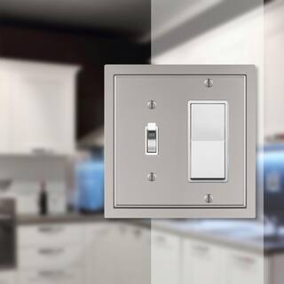 AMERELLE Averly 2 Gang 1-Toggle and 1-Rocker Metal Wall Plate - Satin Nickel 900TRN