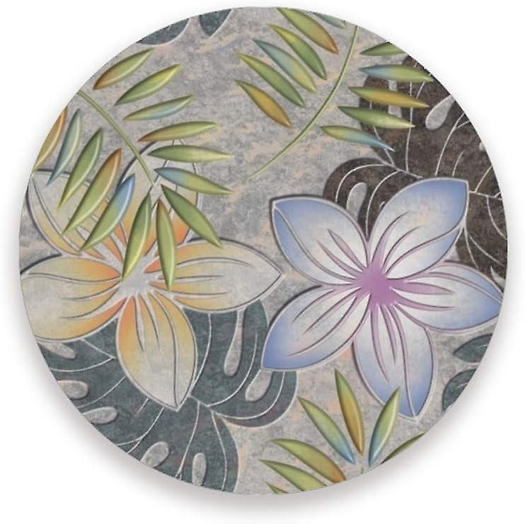 Printed Round Marble With Tropical Flowers Ceramic Coasters With Cork-backed For Coffee Drink Cup Mat Absorbent Stone Coaster Set Of 1/2/4