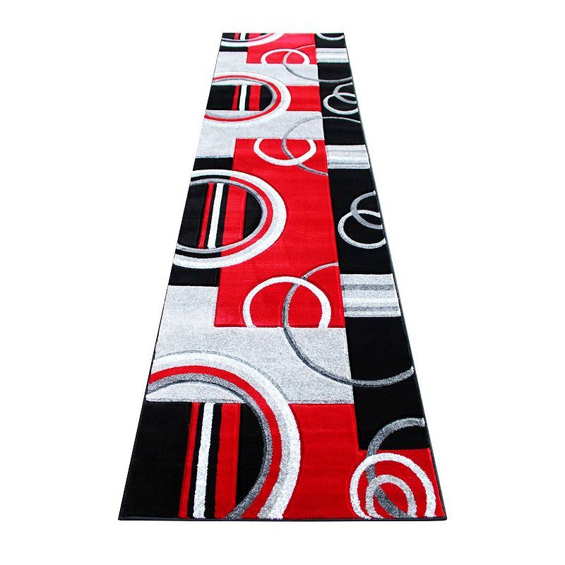 Masada Rugs Masada Rugs Sophia Collection 3'x10' Hand Sculpted Modern Contemporary Area Rug in Red， Gray， White and Black