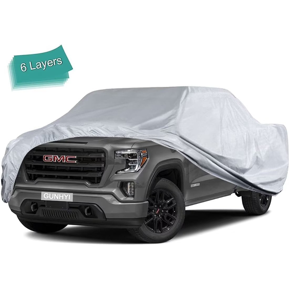 Koukou Truck Cover Custom Fit GMC Sierra 1500 4dr Double Cab 6.5 ft SB from 2014 to 2018， 6 Layer Heavy Duty Waterproof All Weather， Silver