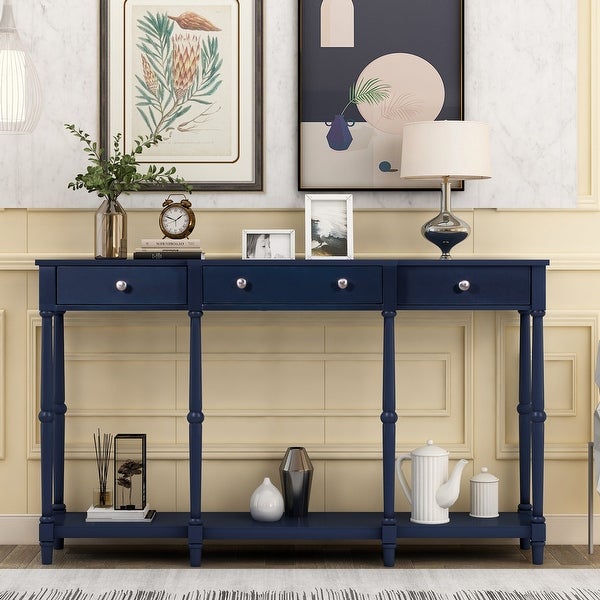 Solid Wood Console Table with Storage Shelf and Drawer