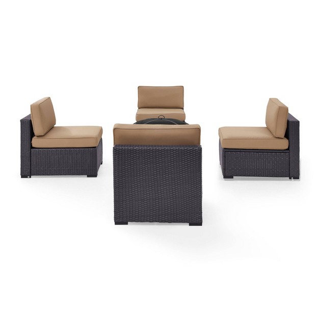 Biscayne 5pc Outdoor Wicker Conversation Set With 4 Armless Chairs amp Fire Pit Mocha Crosley