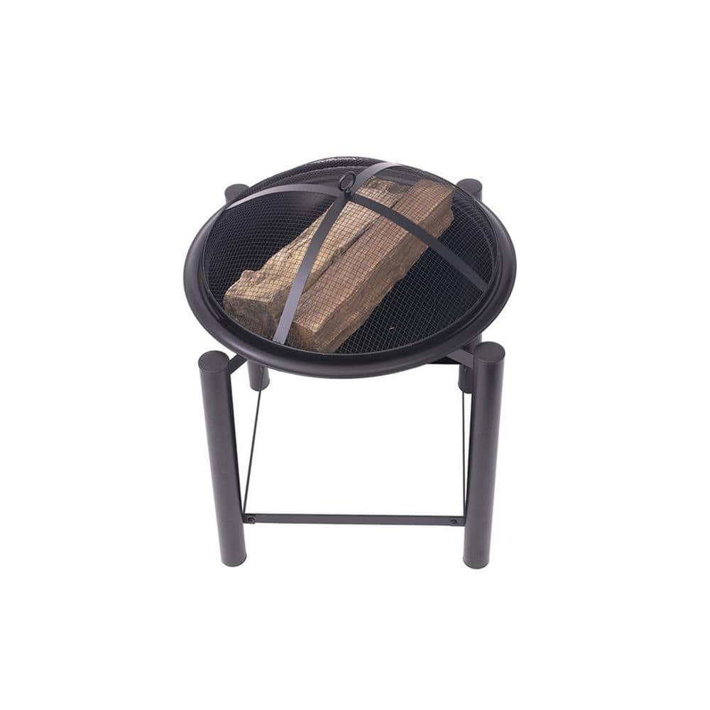 BLUE SKY OUTDOOR LIVING 21.5 in. Round Steel Wood Fire Pit On Raised 4-Post Platform with Screen, Screen Lift, And Log Grate WBFP21RB