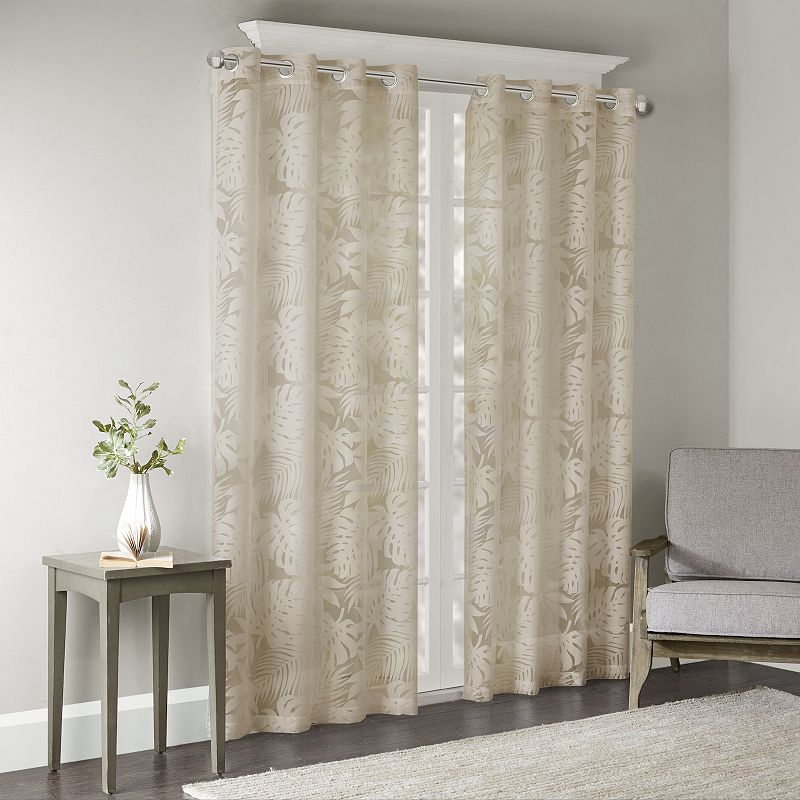 Madison Park 1-Panel Kauna Palm Leaf Sheer Grommet Window Curtain