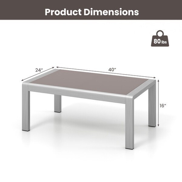 Outdoor Rectangle Coffee Table with Tempered Glass Tabletop for Backyard Poolside