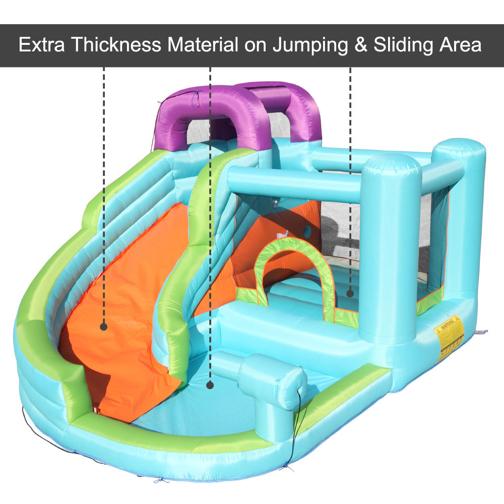 New Inflatable Bounce Room, Slide with Pool Area, Climbing Wall, Large Jumping Area, 420D Oxford Cloth PVC Without Fan - Blue