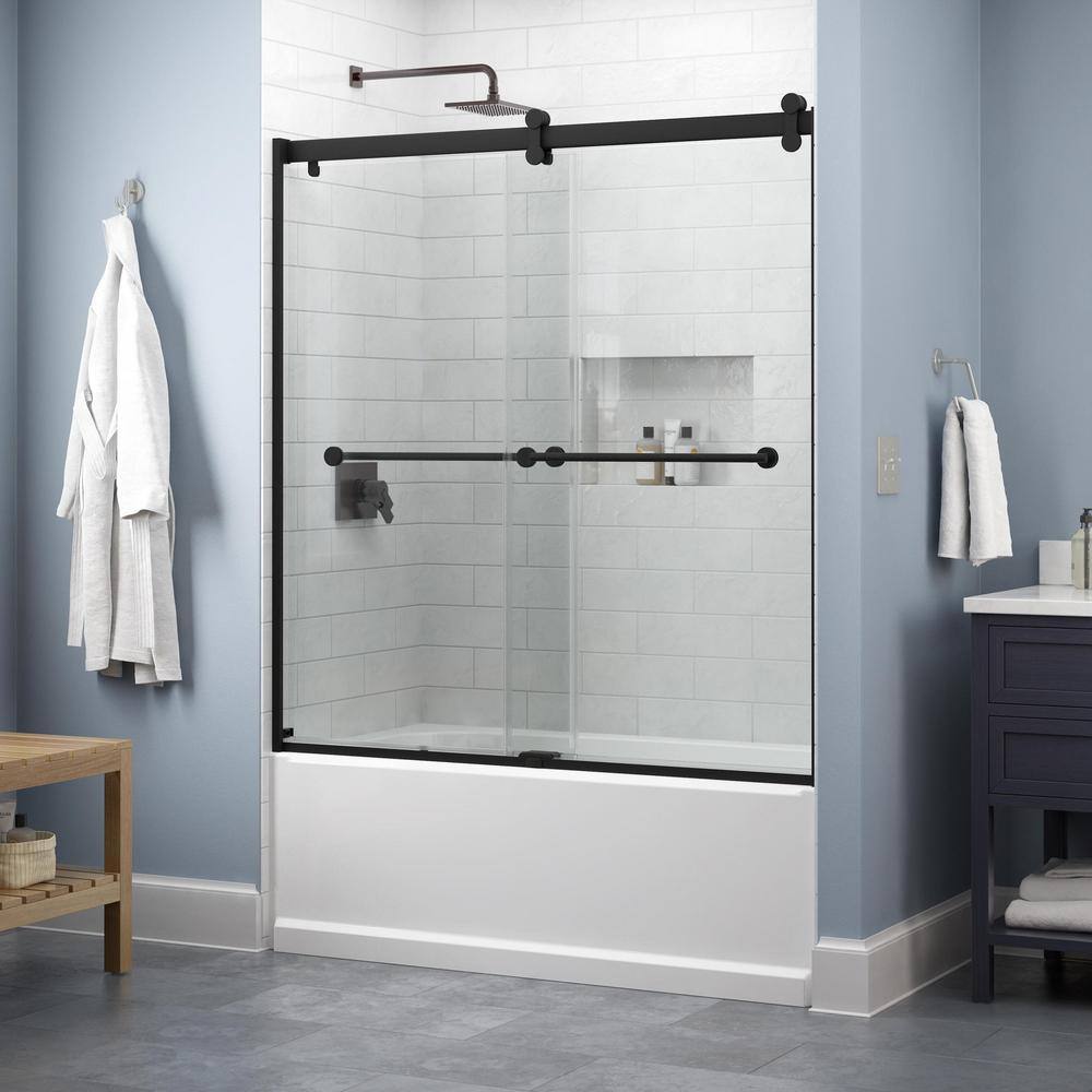 Delta Everly 60 in. x 58-34 in. Contemporary Sliding Frameless Bathtub Door in Matte Black with Clear Glass SD5331536