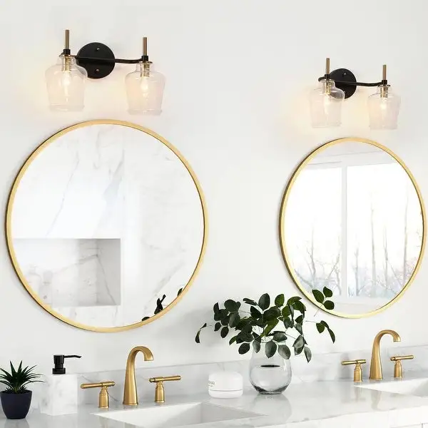 Modern 2-Light Black Gold Bathroom Vanity Light Dimmable Wine Glass Wall Sconces