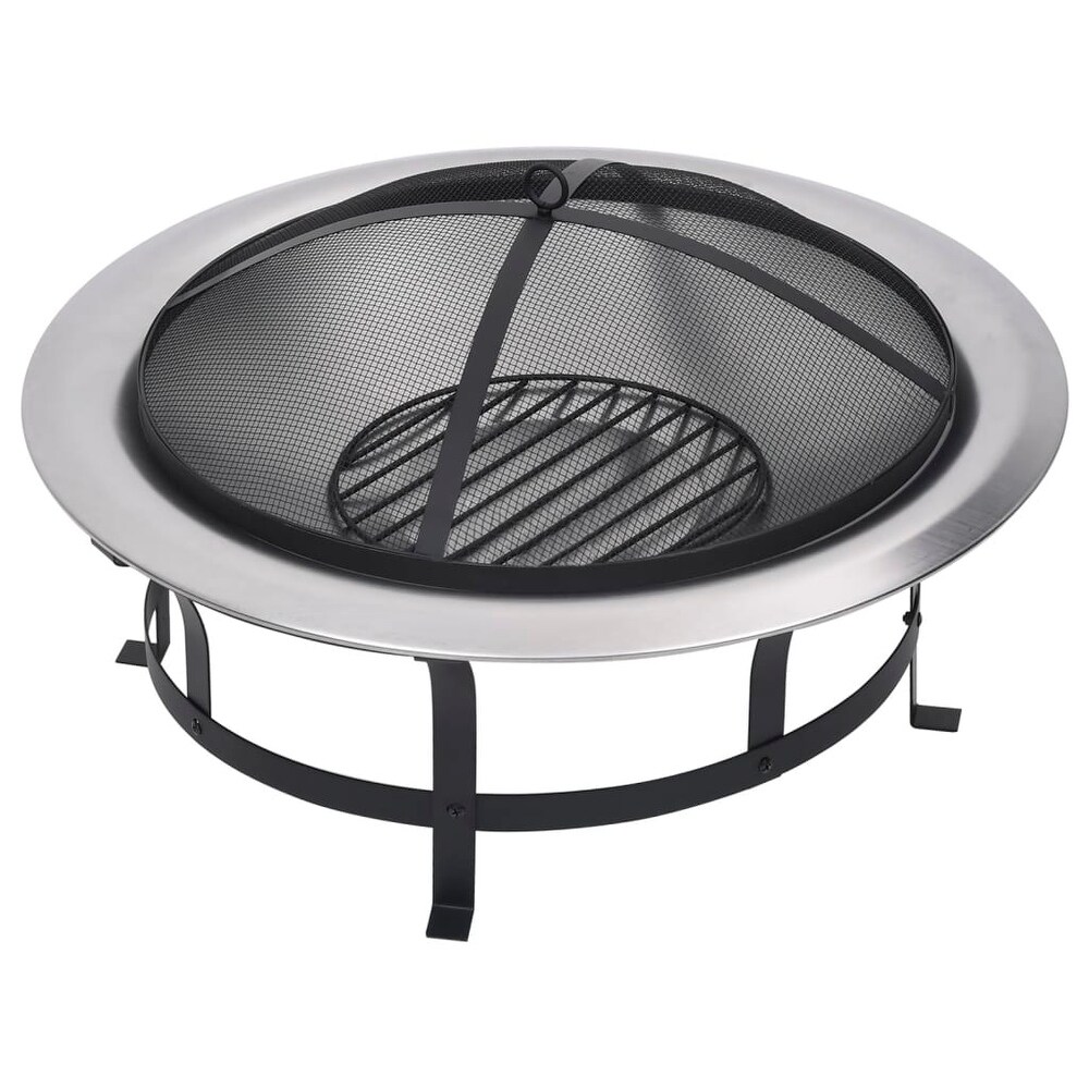 vidaXL Outdoor Fire Pit with Grill Stainless Steel 29.9\