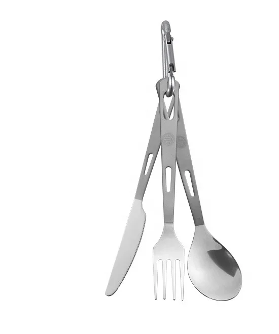 3pcs Outdoor camping utensils set dinnerware titanium fork spoon knife set