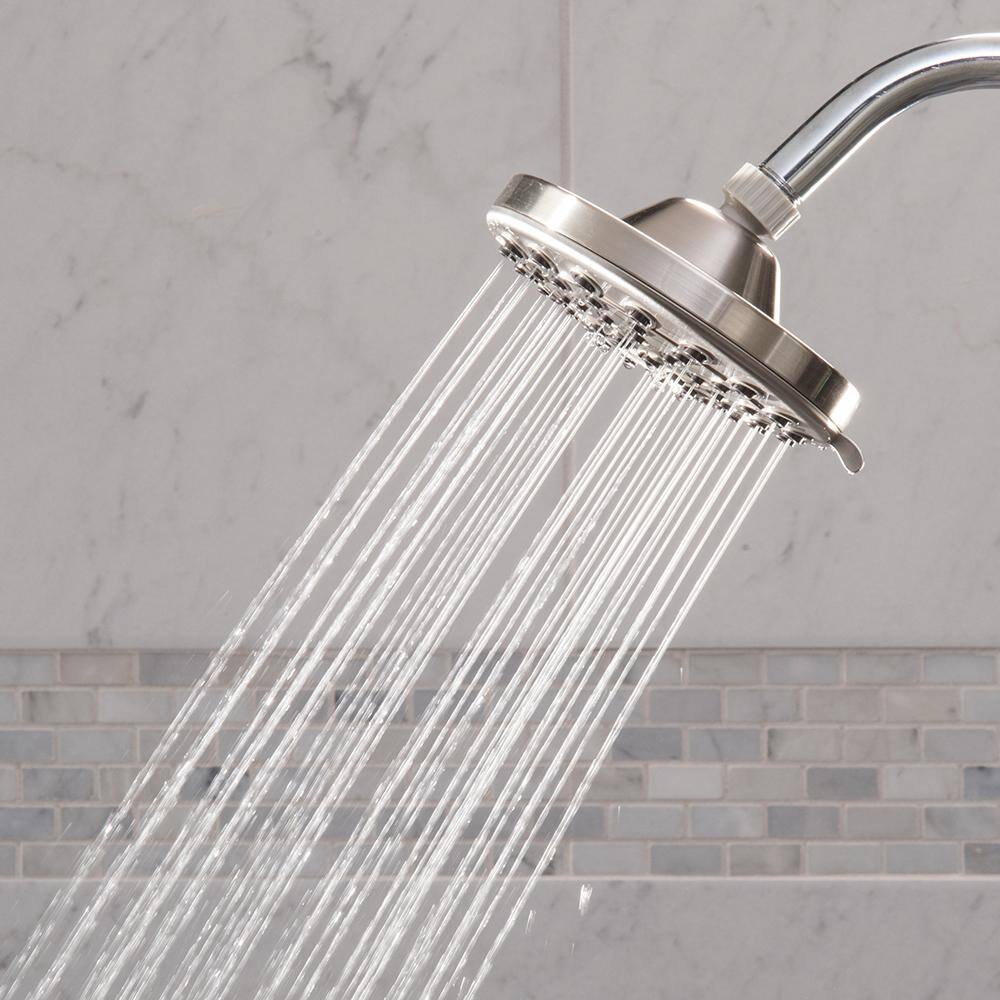 Waterpik 6-Spray 6 in. Single Wall Mount Low Flow Fixed Rain Shower Head in Brushed Nickel XMD-639T