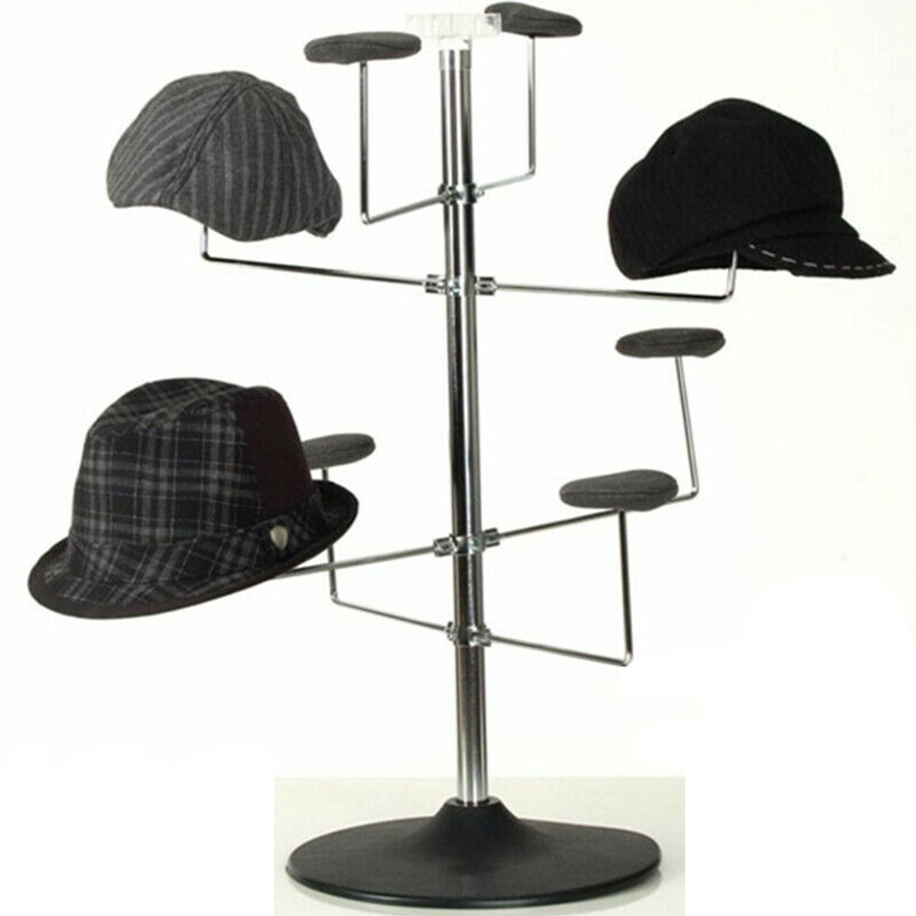 Retail Counter Hat Display Rack (Chrome Finish w/Black Plastic Base)