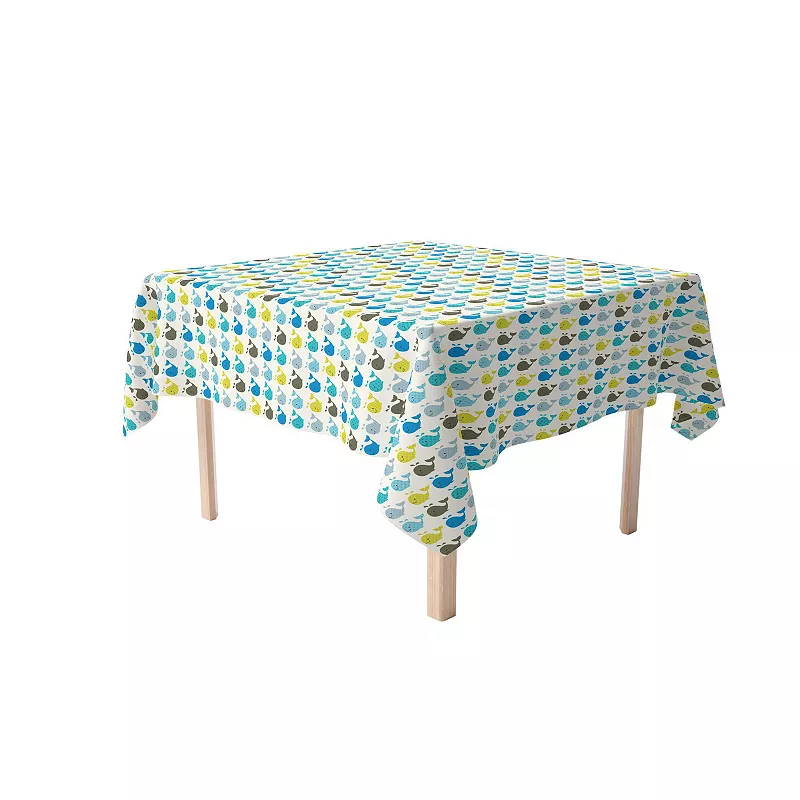 Square Tablecloth， 100% Cotton， 52x52， Happy Whales