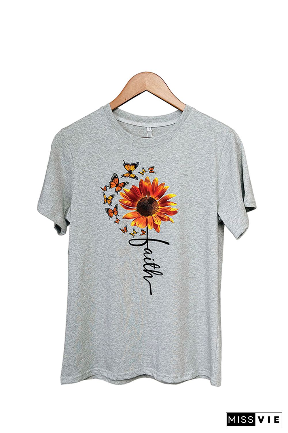 Sunflower and Butterflies Short Sleeve Graphic Tee Wholesale