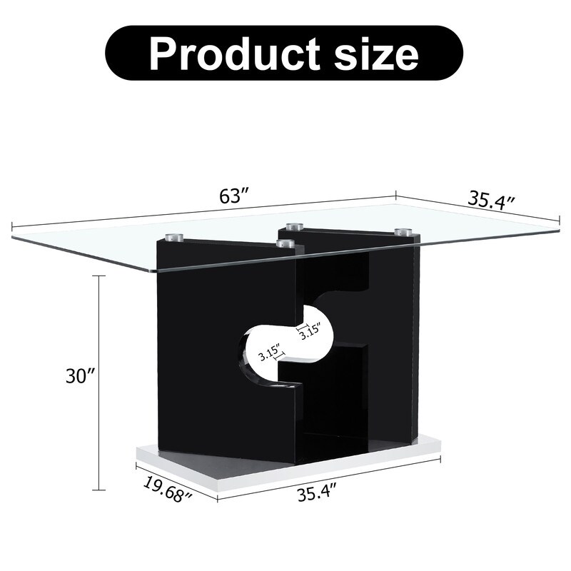 Large Modern Minimalist Rectangular Glass Dining Table Tempered Glass Tabletop