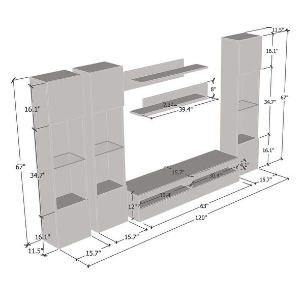 Fly CD3 35TV Wall Mounted Floating Modern Entertainment Center