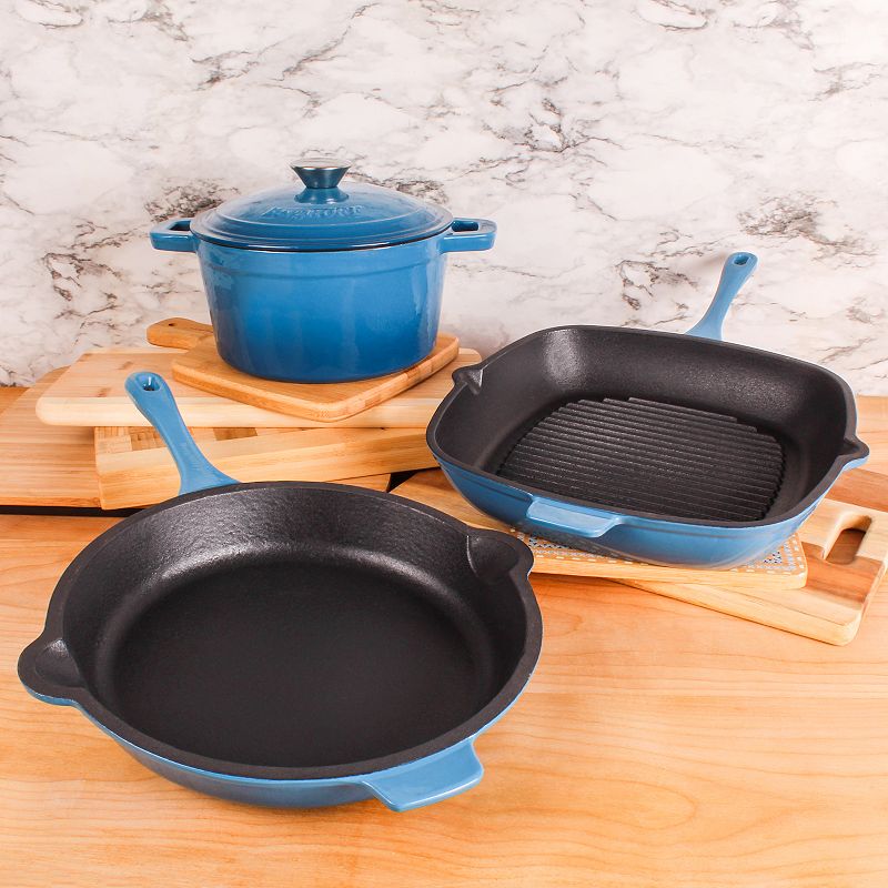 BergHOFF Neo 4-pc. Cast-Iron Grill Pan， Frypan and Dutch Oven Set