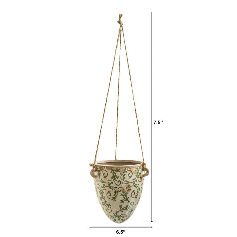 Nearly Natural 2 ft. Tuscan Hanging Ceramic Scroll Planter 0719-S1-GR