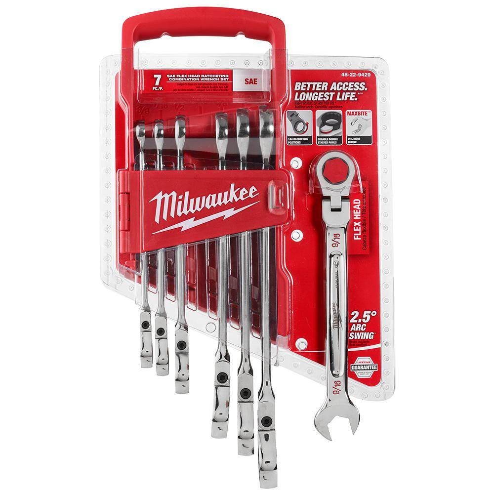 MW 144-Position Flex-Head Ratcheting Combination Wrench Set SAE and METRIC (14-Piece) 48-22-9429-48-22-9529