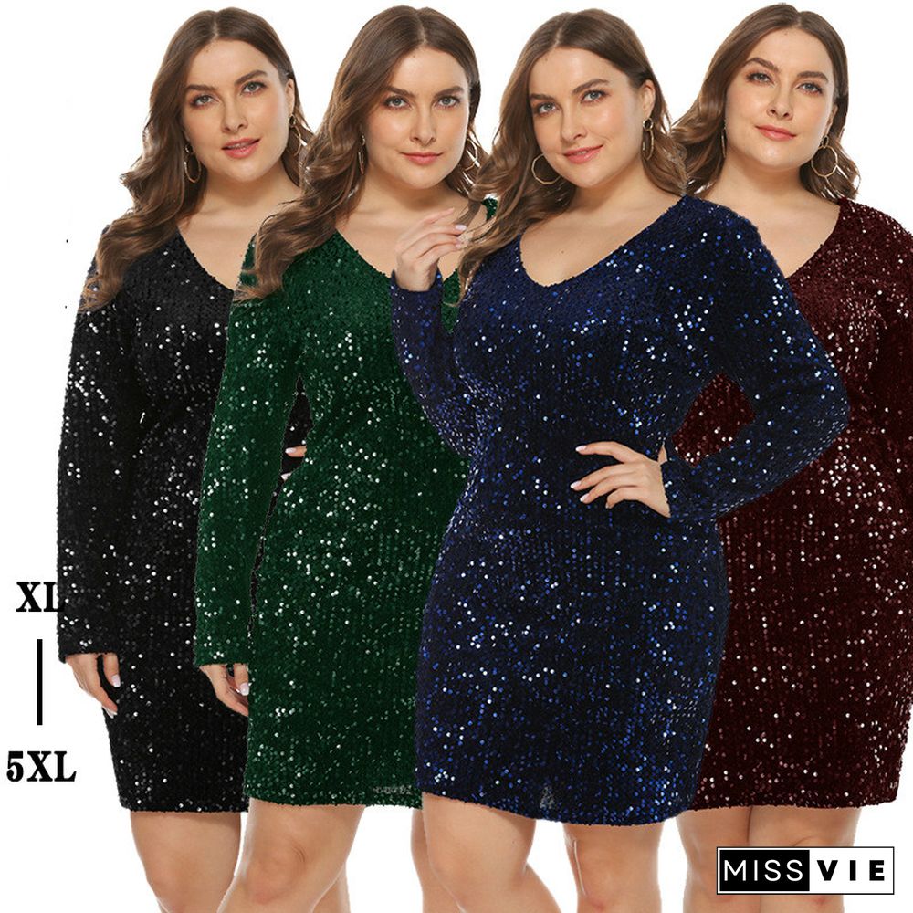 Glitter Dress Oversized Women Clubwear Birthday Sequin Teen Dress Blue Black Green Bodycon Party Club Outfit Oversize Clothing