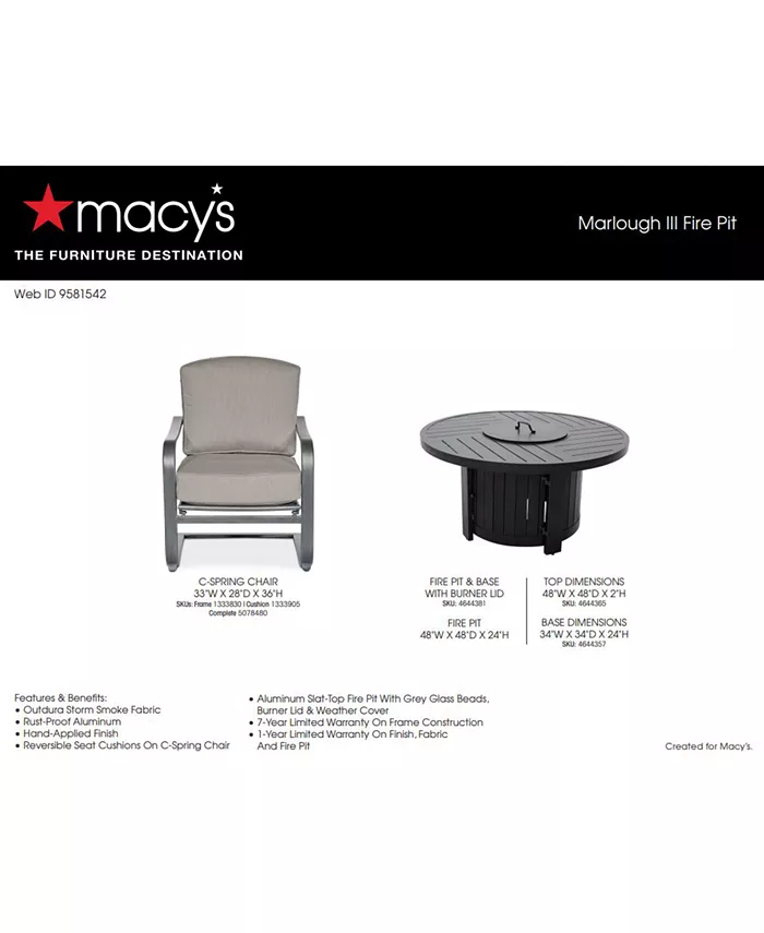 Agio CLOSEOUT! Marlough II 5-Pc. Round Fire Pit Chat Set (1 Fire Pit and 4 C-Spring Chairs)