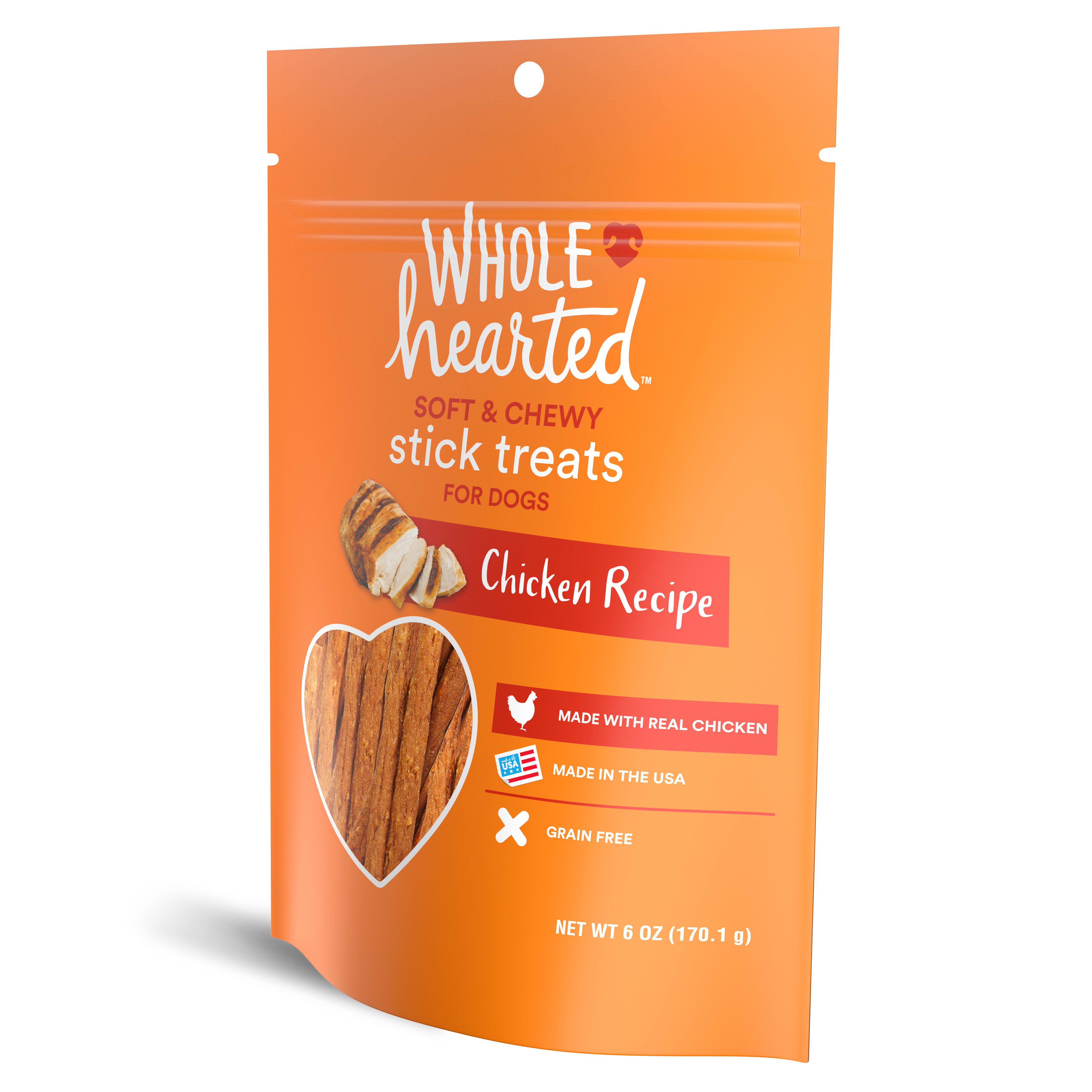 WholeHearted Grain Free Soft and Chewy Chicken Recipe Dog Stick Treats， 16 oz