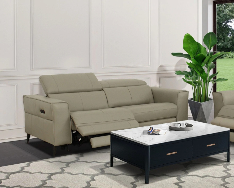 Mandy Modern Light Gray Leather Loveseat With Electric Recliners   Midcentury   Loveseats   by V.S.D Furniture  Houzz