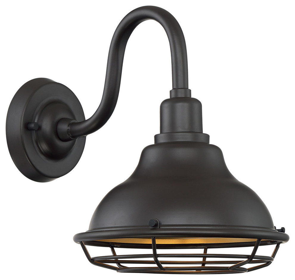 Newbridge 1 Light Outdoor Wall Light in Dark Bronze And Gold   Farmhouse   Outdoor Wall Lights And Sconces   by Buildcom  Houzz