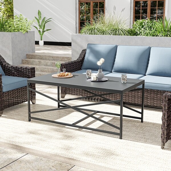 Cozywor Outdoor Patio Coffee Table，Outdoor Rectangular Metal Table for Deck，Porch，or Poolside，AllWeatherResistance