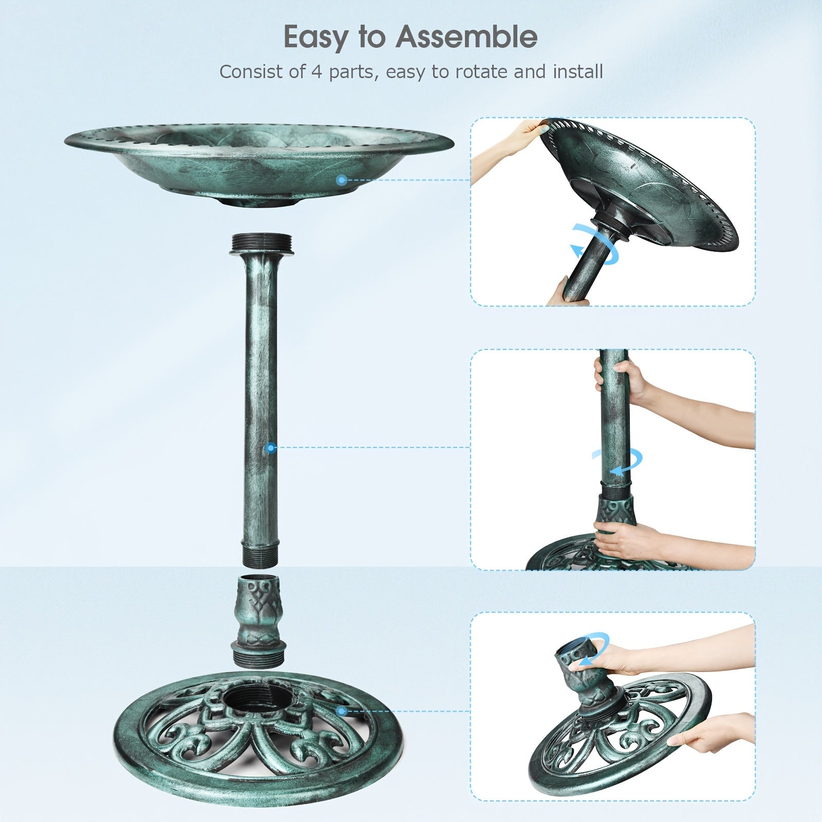 1pc Bird Bath Outdoor, Polyresin Lightweight Birdbath For Garden With 2.5W Solar Fountain, Used In Outside, Patio, Pond