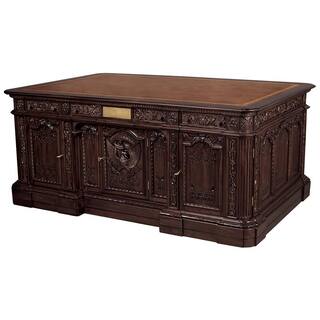 Design Toscano Oval Office Presidents' H.M.S. 72 in. Rectangular Mahogany Brown 7-Drawer Executive Desk AF57262