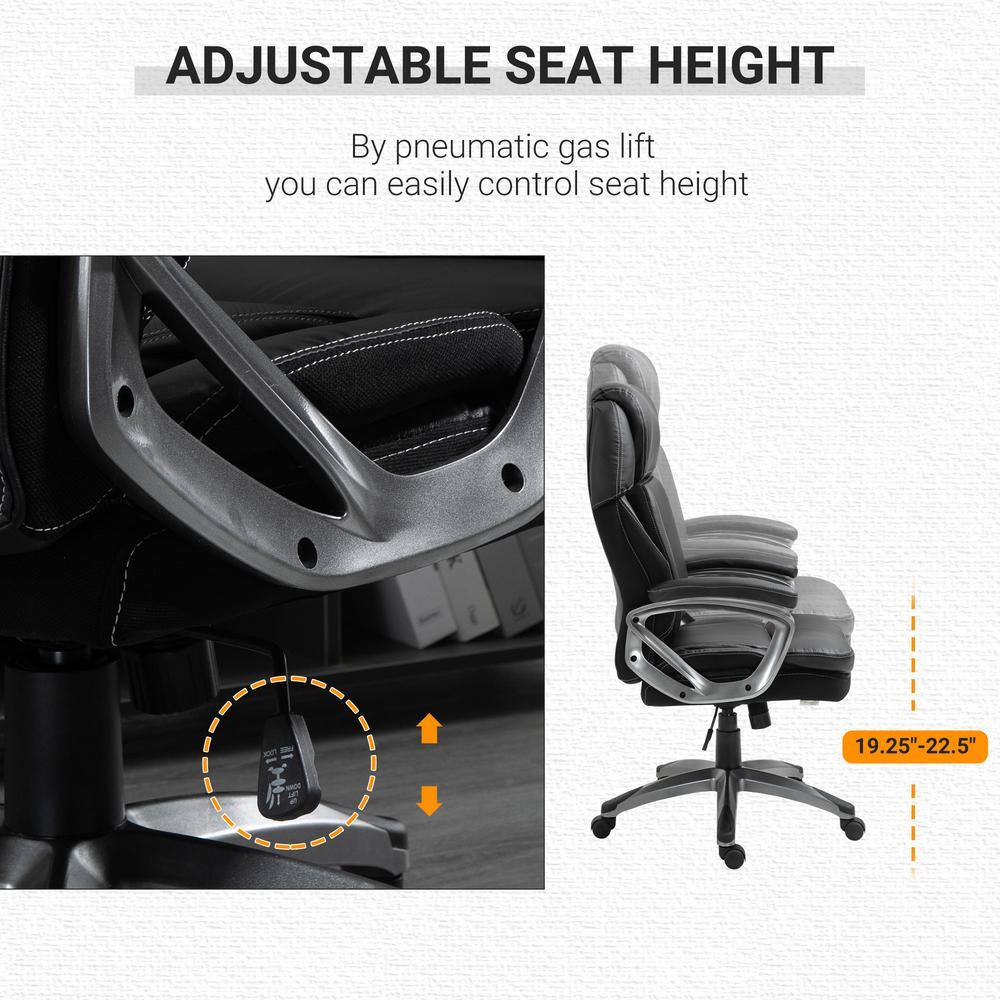 Vinsetto Black, High Back Ergonomic Home Office Chair PU Leather Swivel Chair with Adjustable Height, Air Lumbar Support Armrests 921-502BK