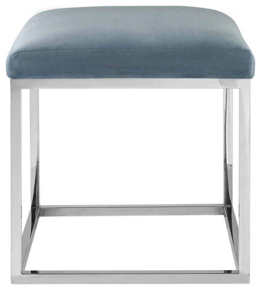 Tasha Teal Blue Silver Ottoman   Contemporary   Footstools And Ottomans   by Virgil Stanis Design  Houzz