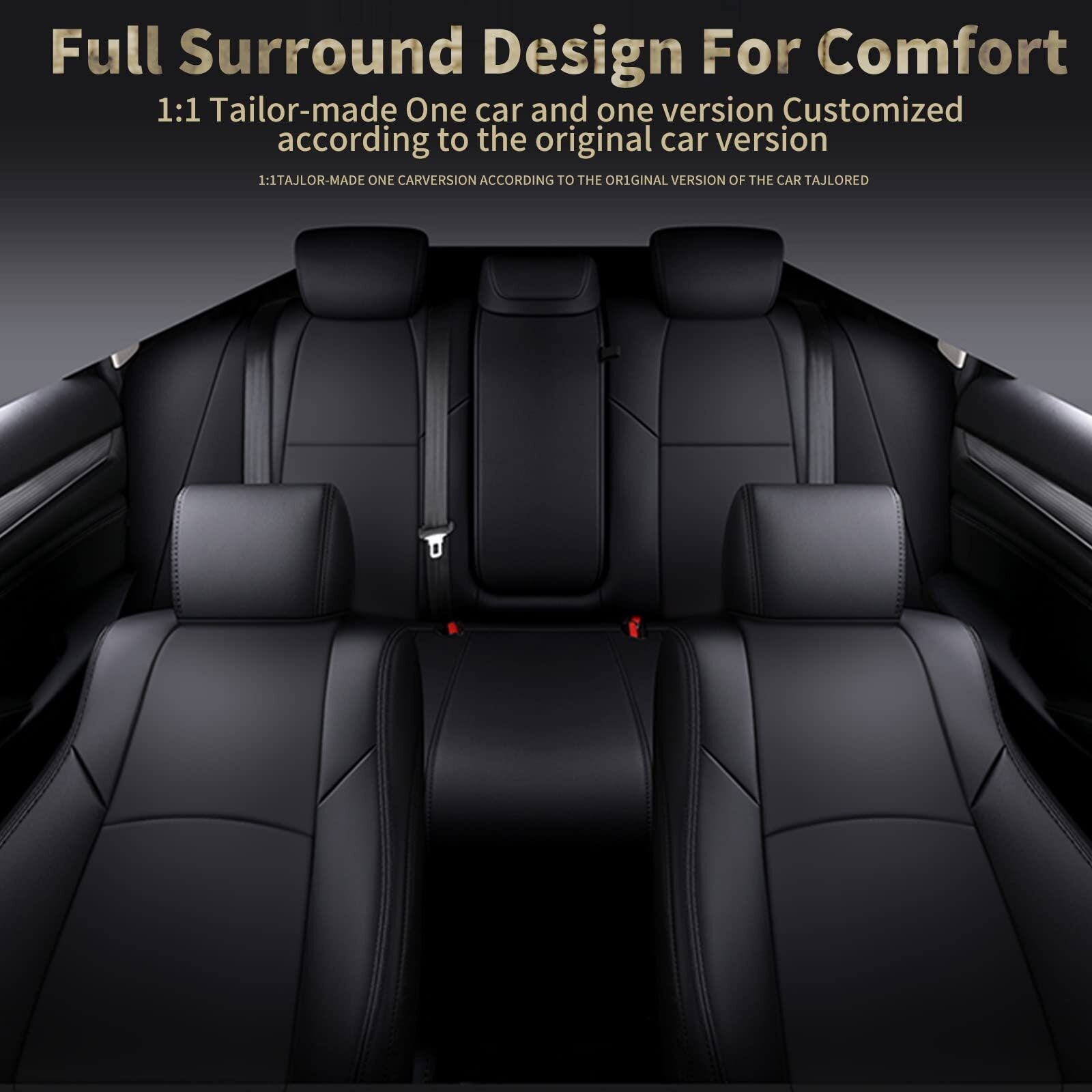 AOMSAZTO Custom Fit for Honda Accord 2018 2019 2020 2021 2022 Accord Faux Leather Car Seat Covers Full Set Airbag Accord Seat Waterproof Dirt Resistant Protector New Black(Rear Row Headrest Conjoined)