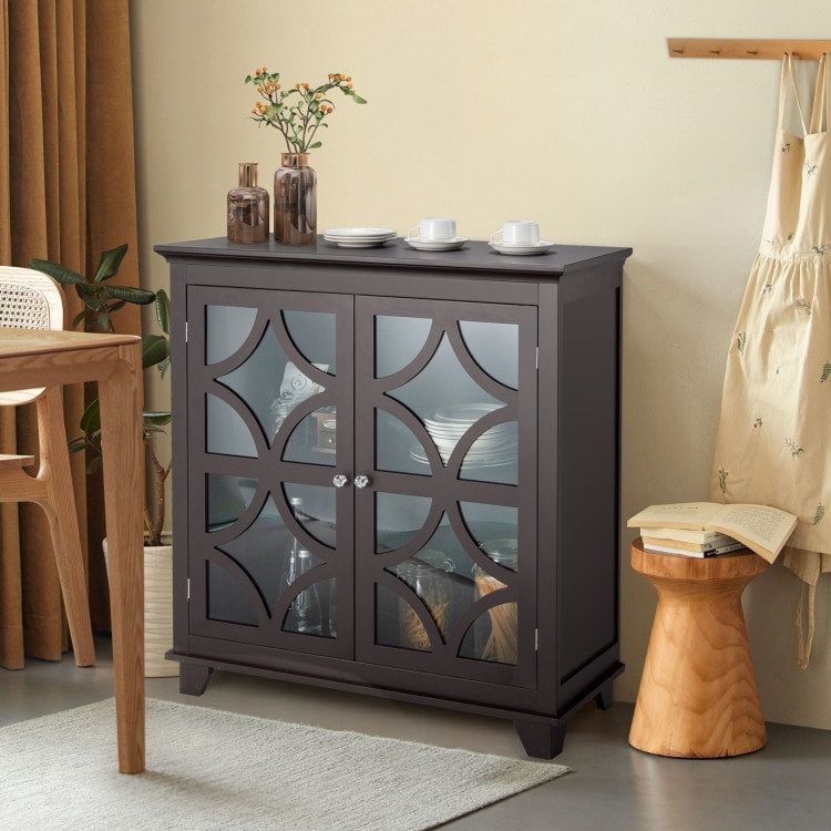 Kitchen Buffet Sideboard with Glass Doors and Adjustable Shelf   36\