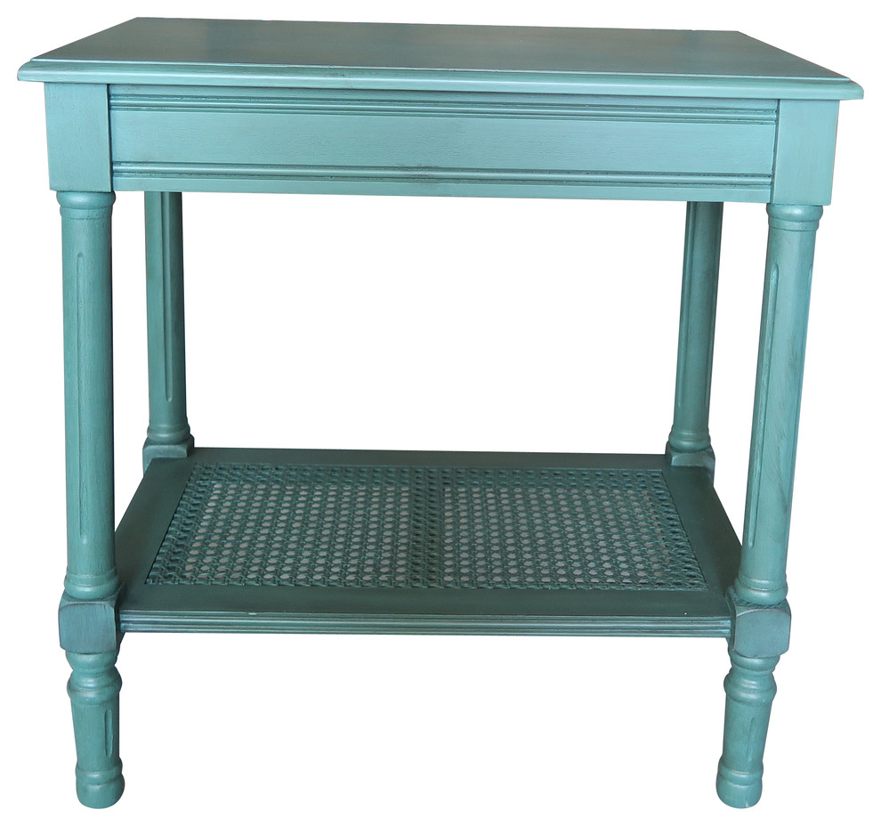 Jamestown Side Table with Rattan Shelf   Traditional   Side Tables And End Tables   by Urbanest Living  Houzz