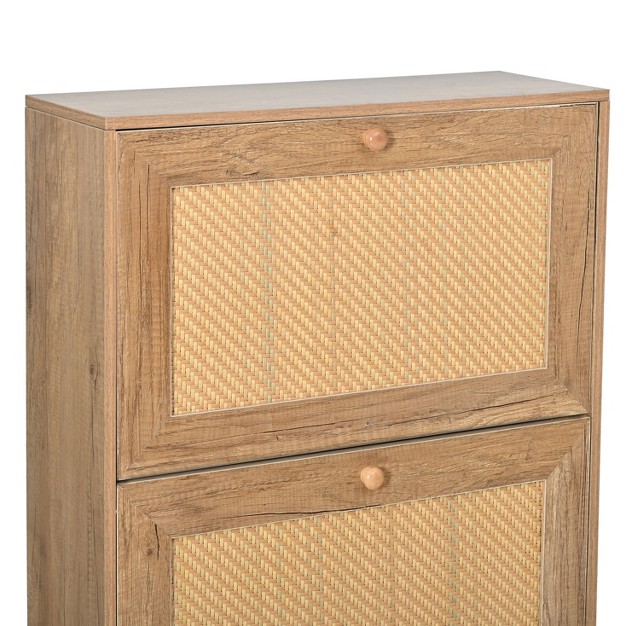 Freestanding Rattan Shoe Cabinet With 3 Flip Drawers And Metal Legs For Entrance Hallway And Bedroom Natural Modernluxe